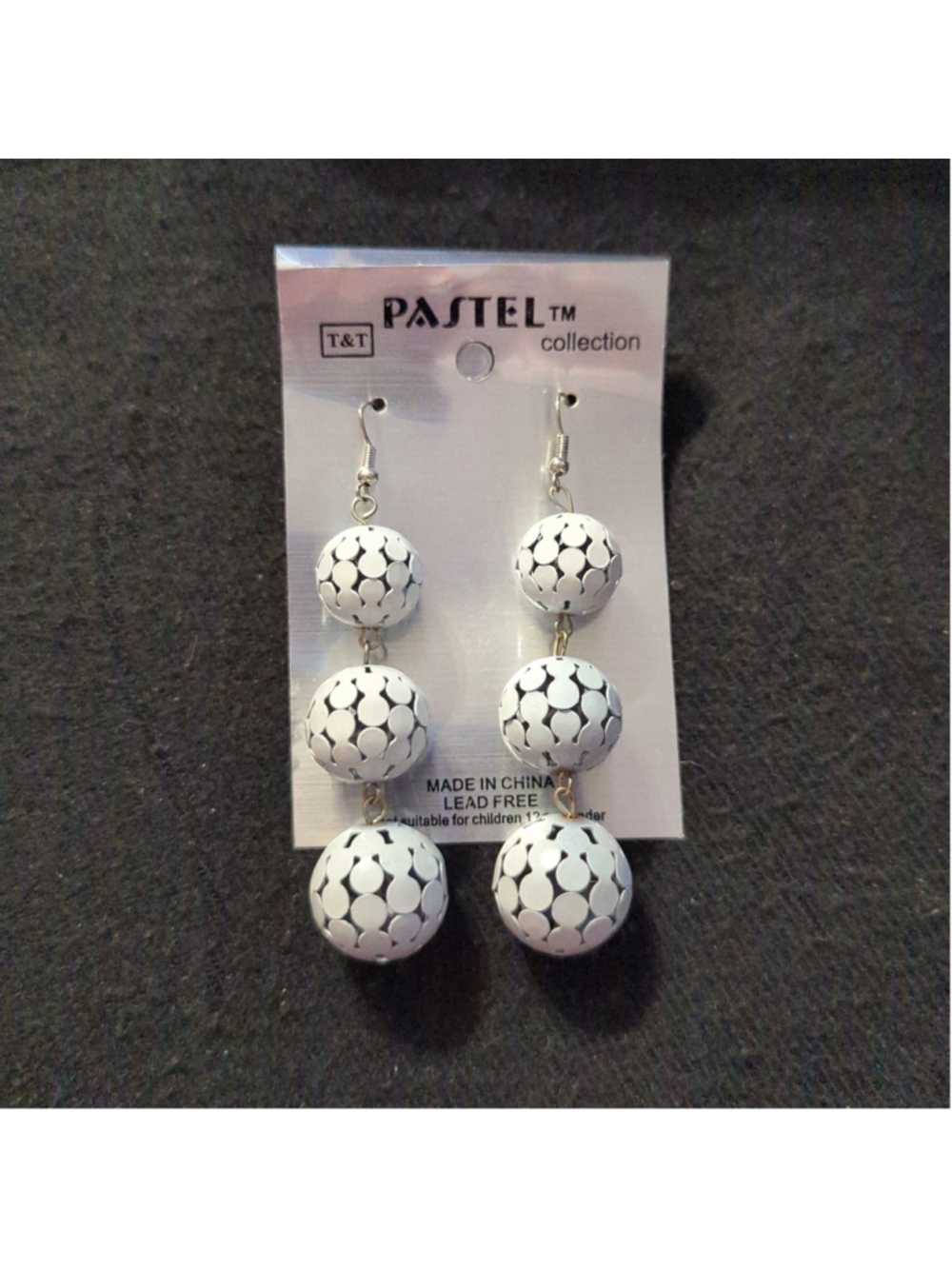 Pastel Collection Silver Tone White Metal Triple Ball Drop Statement Earrings